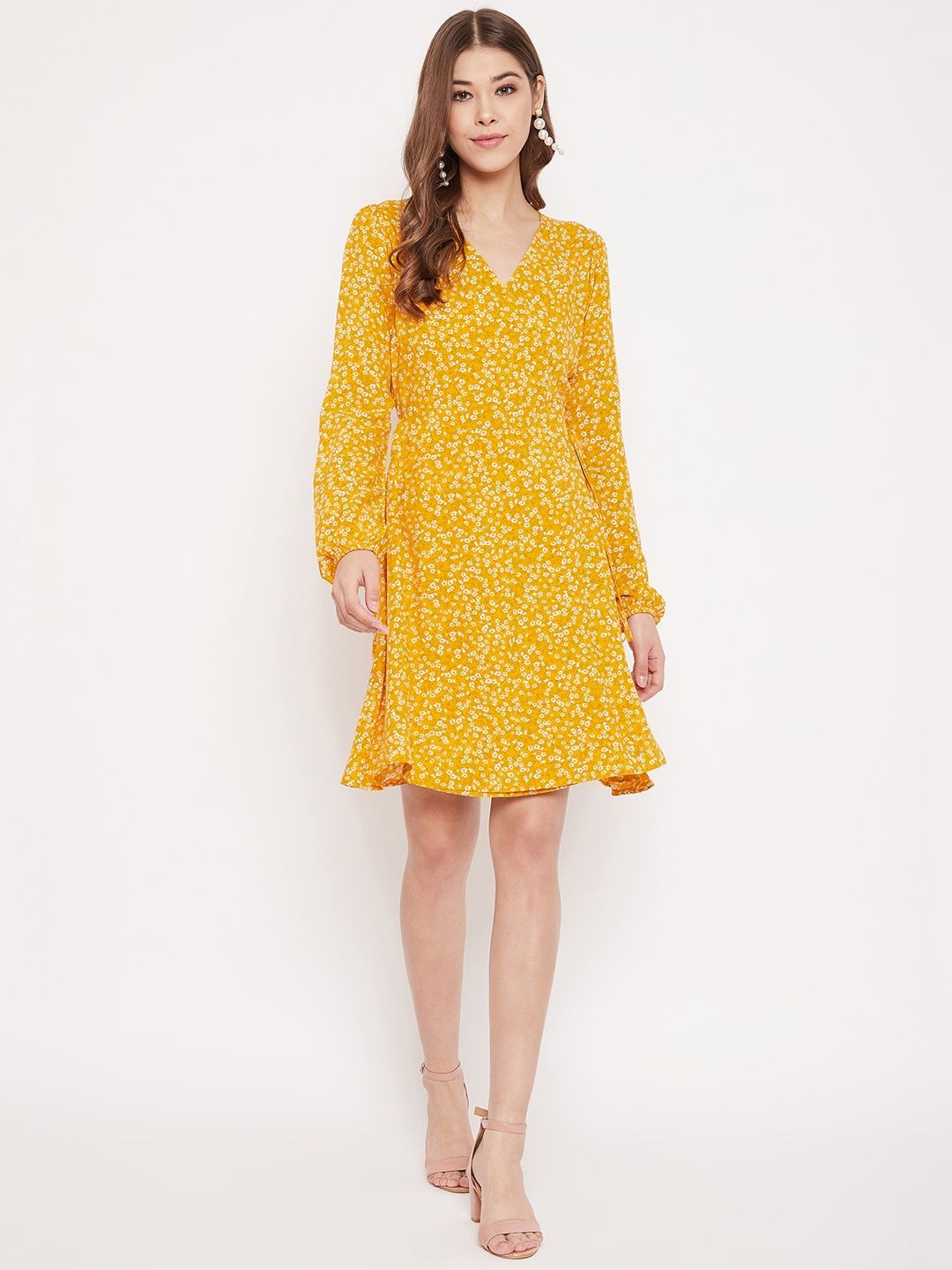 Berrylush Floral Print Bishop Sleeve Dress