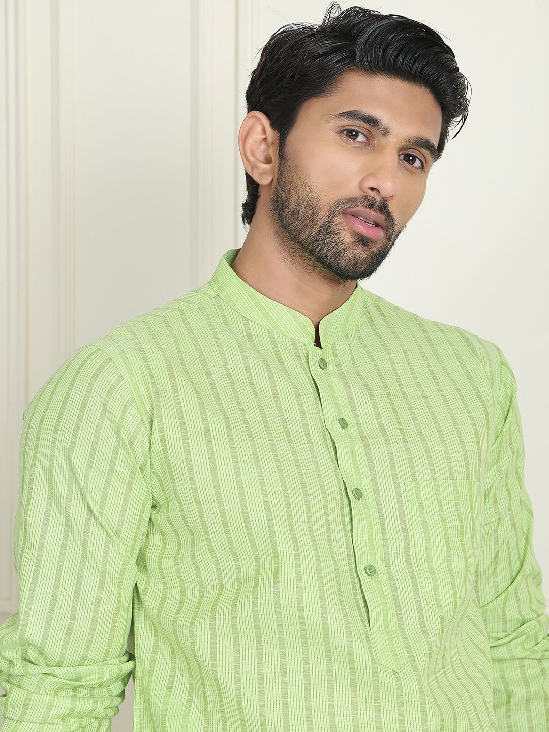 Jompers Striped Mandarin Collar Pure Cotton Straight Kurtas