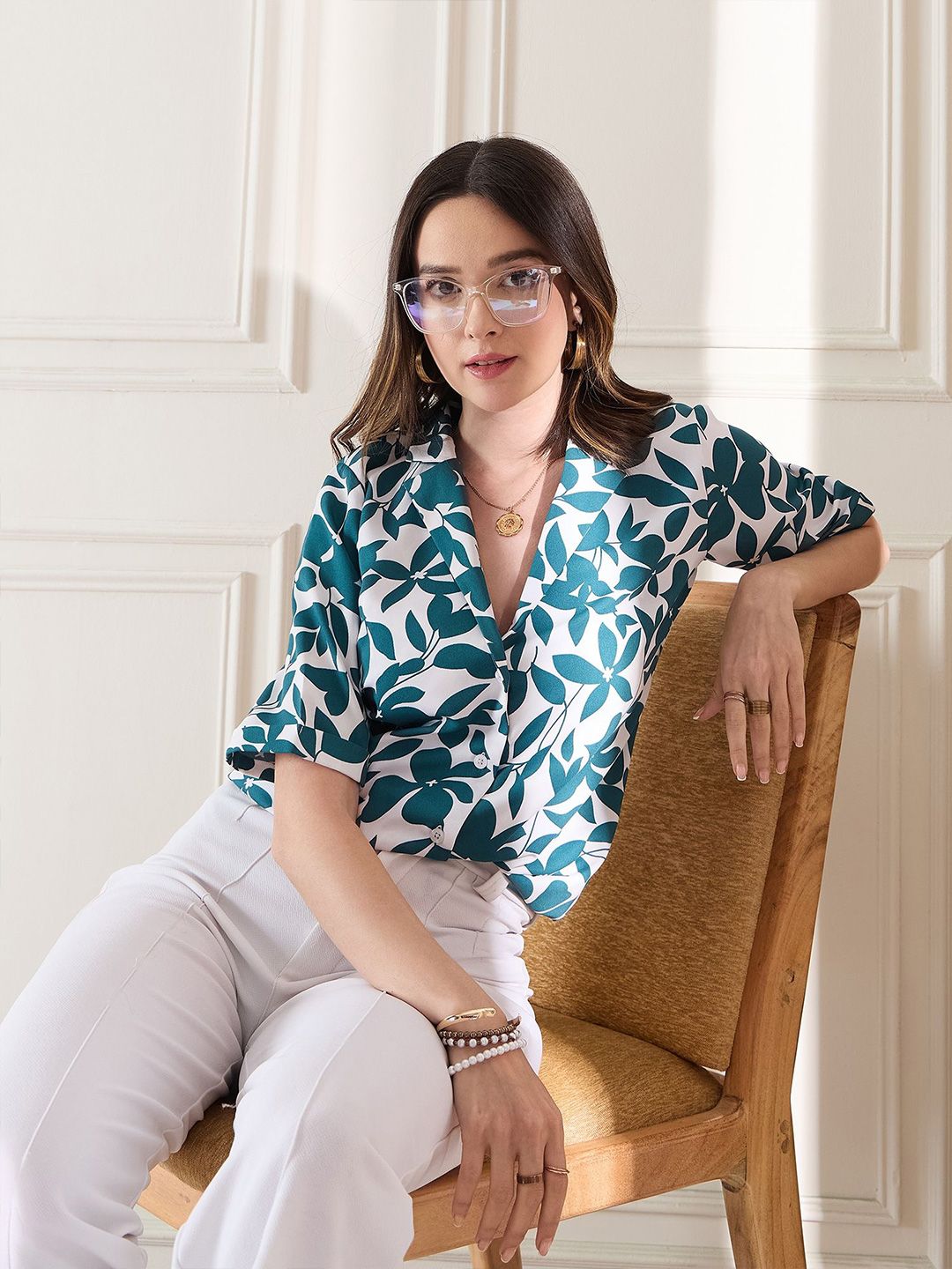 Berrylush Tropical Print Shirt Style Top