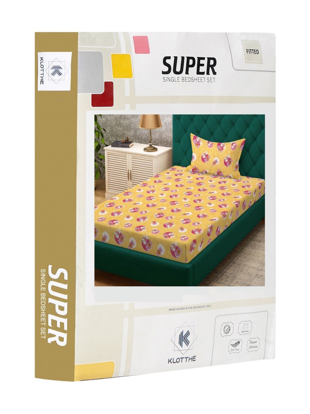 KLOTTHE Kids Yellow Printed Cotton 400TC Single Bedsheet With Pillow Cover 2.25m x 1.5m