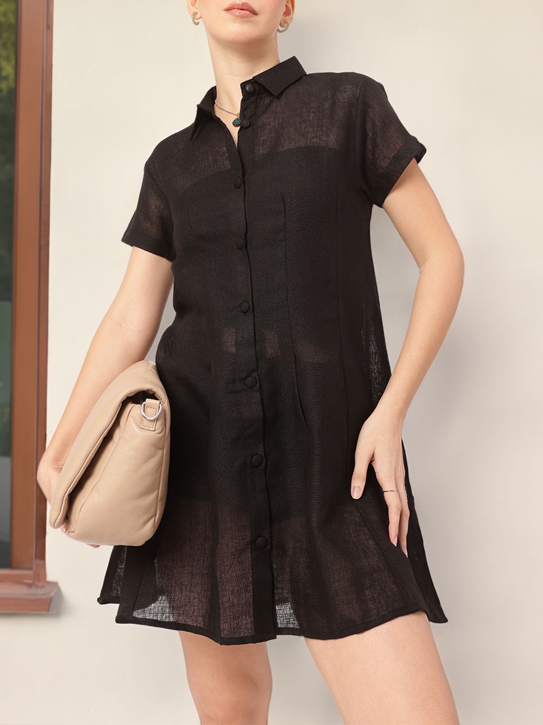 DressBerry Serene Silhouette Sheer MIni Shirt Dress