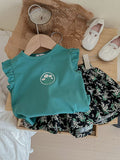 YK Girls Printed Short Sleeve T-Shirt & Trousers Clothing Set