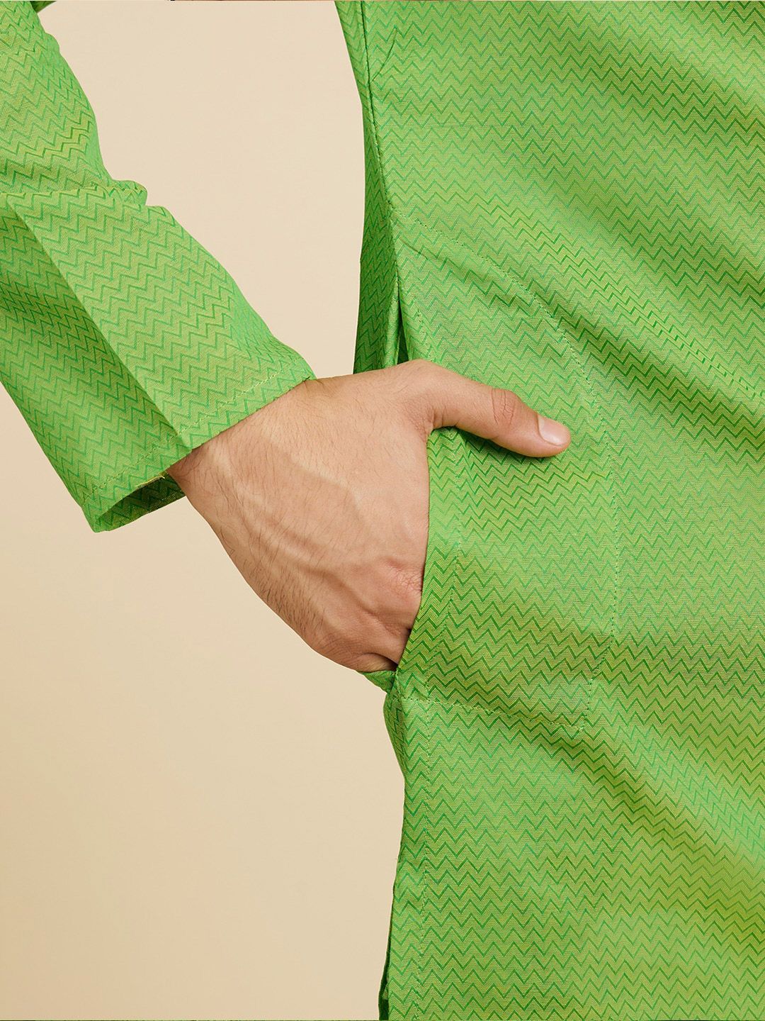 Diwas by Manyavar Chevron Woven Design Mandarin Collar Straight Kurta