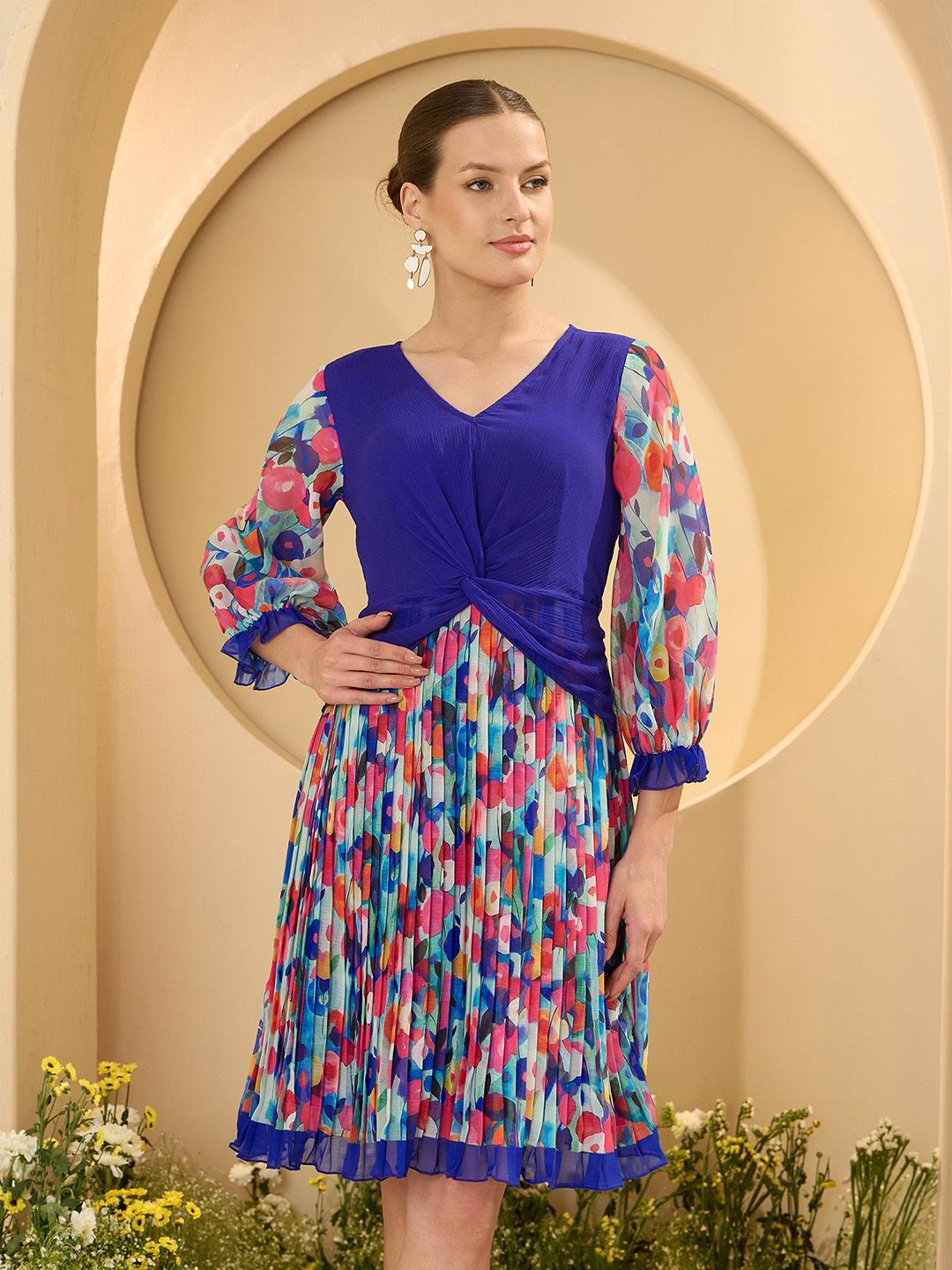 Antheaa Floral Print Chiffon Fit & Flare Dress