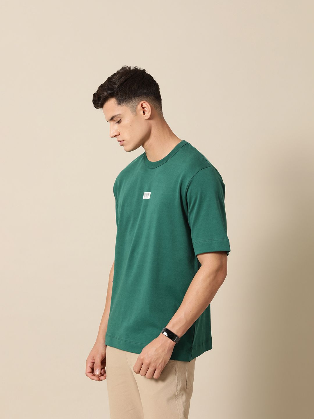 Mr Bowerbird Solid Pure Cotton Casual Oversized T-shirt With Patchwork Detail