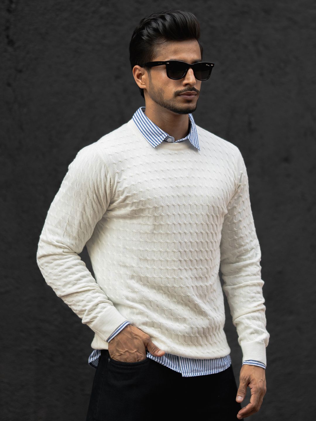 Powerlook Men Self Design Round Neck Cotton T-shirt