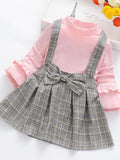 YK Girls Checked Cotton Bow Detail Pinafore Dress