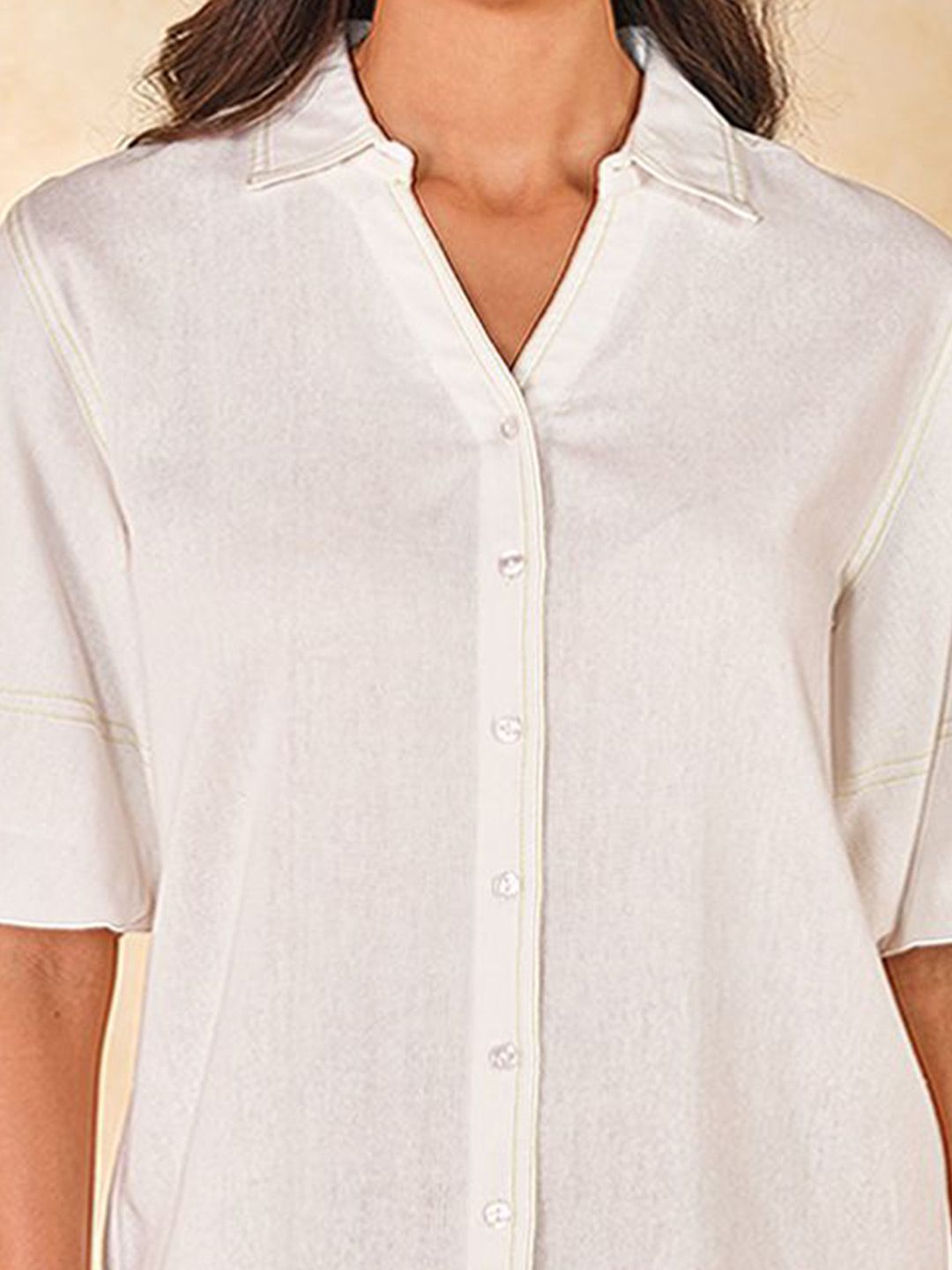 AND Print Mandarin Collar Shirt Style Top