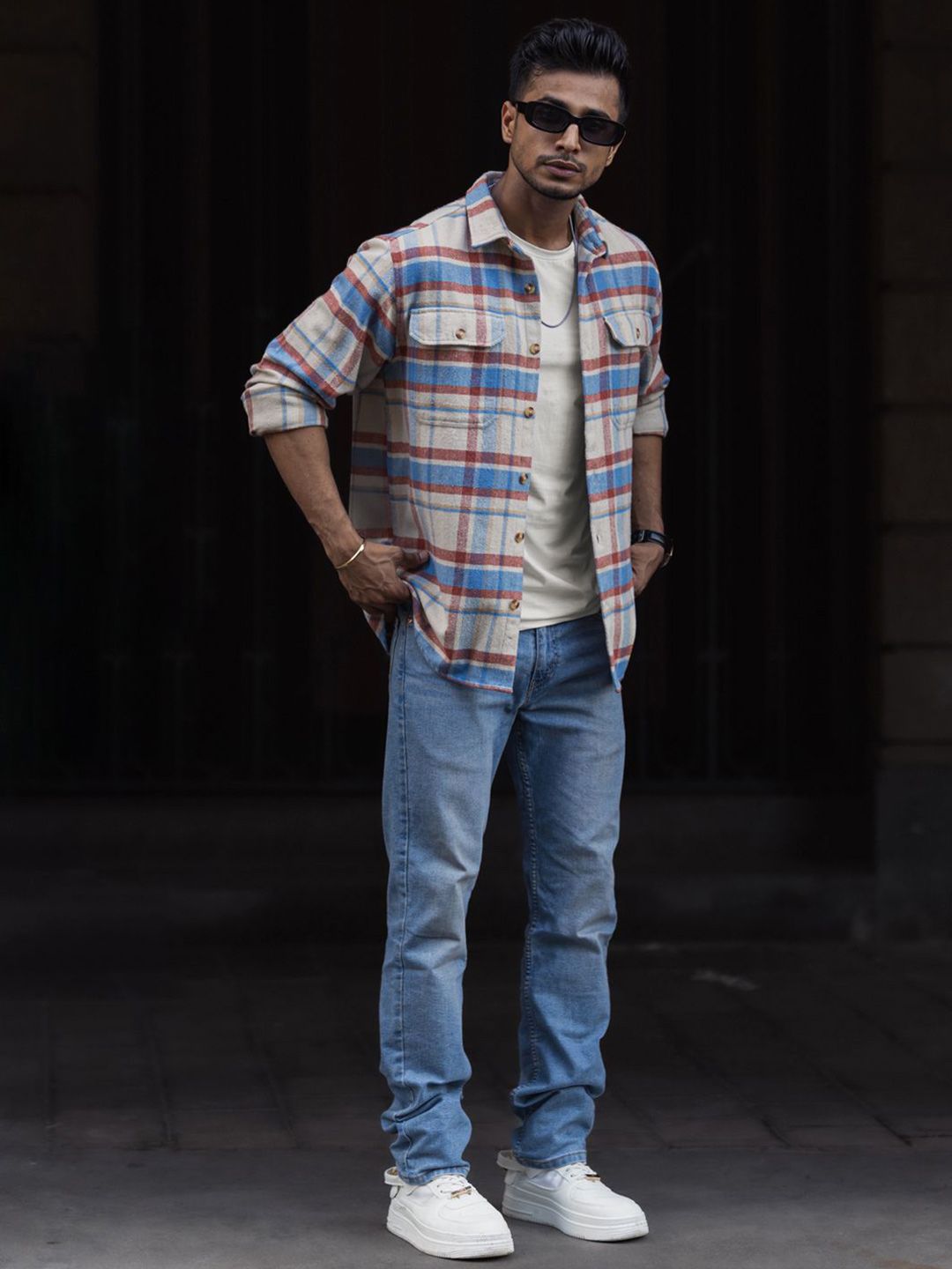 Powerlook Men Spread Collar Tartan Checked Cotton Casual Shirt