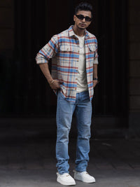 Powerlook Men Spread Collar Tartan Checked Cotton Casual Shirt