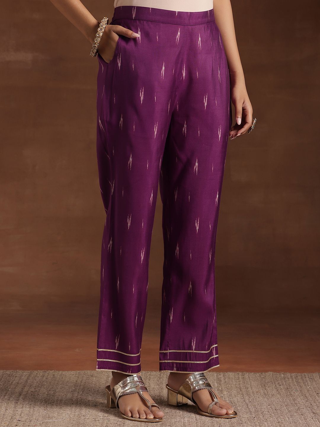 Libas Floral Printed Pleated Gotta Patti Kurta with Trousers & Dupatta