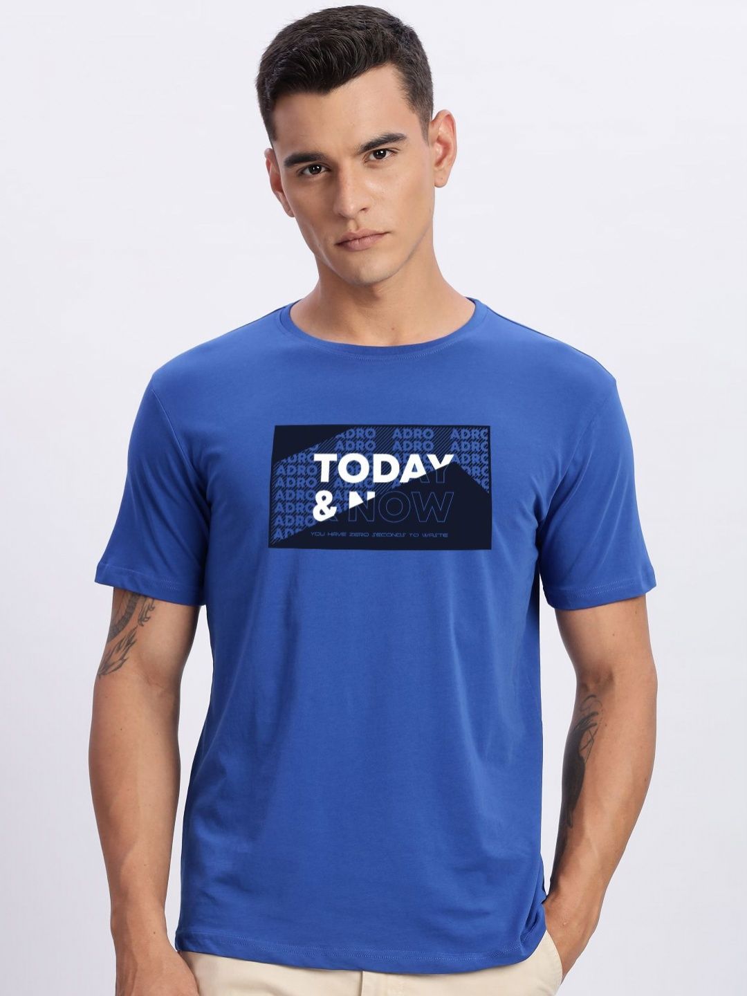 ADRO Men Typography Printed Round Neck Cotton T-shirt