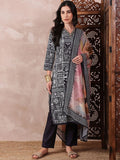 KALINI Geometric Printed Thread Work Straight Kurta with Trousers & Dupatta