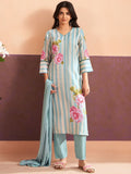 Indo Era Floral Printed V-Neck Sequinned Linen Kurta With Trouser & Dupattta