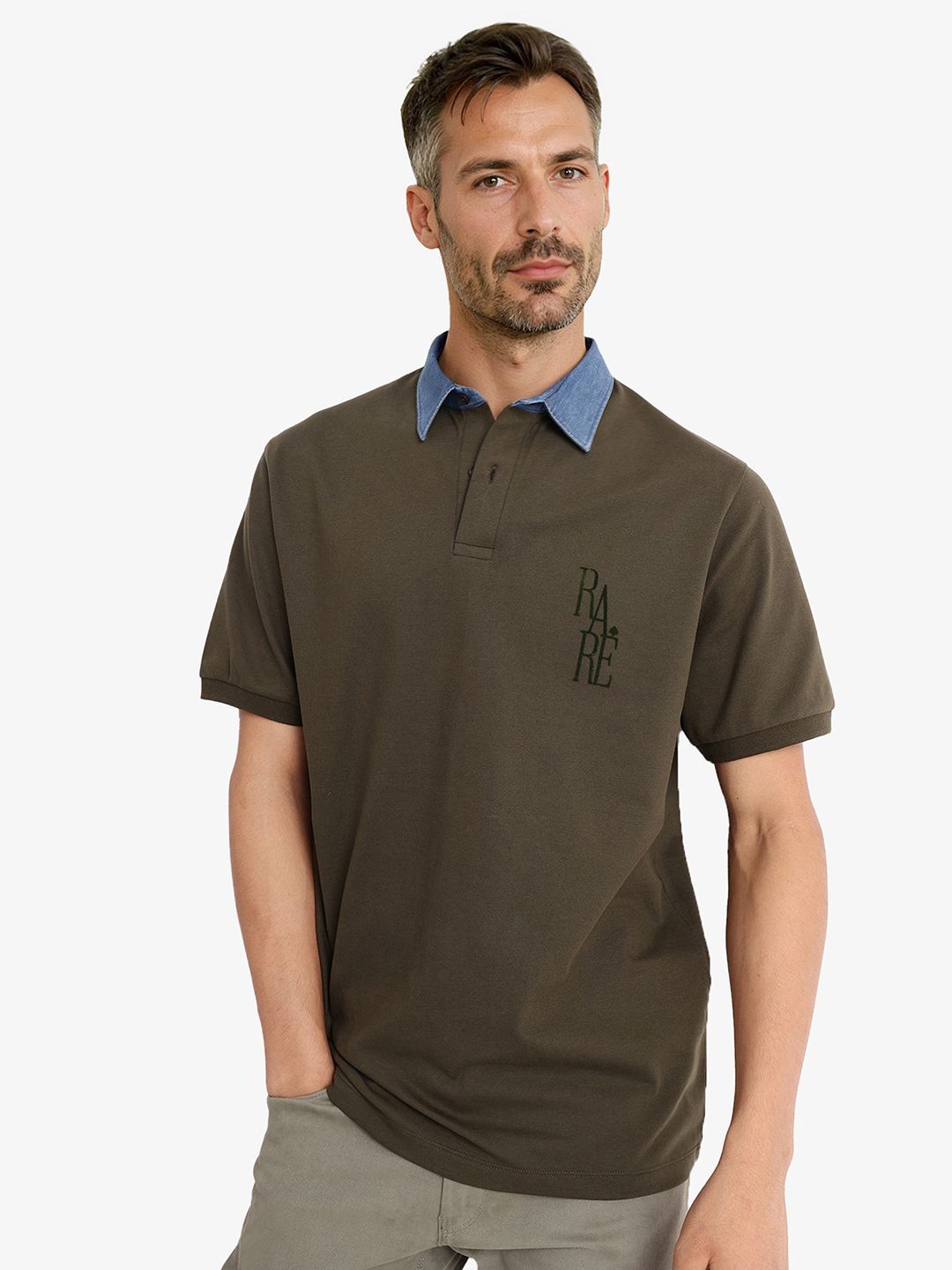 RARE RABBIT Men Solid Polo Collar Cotton T-shirt