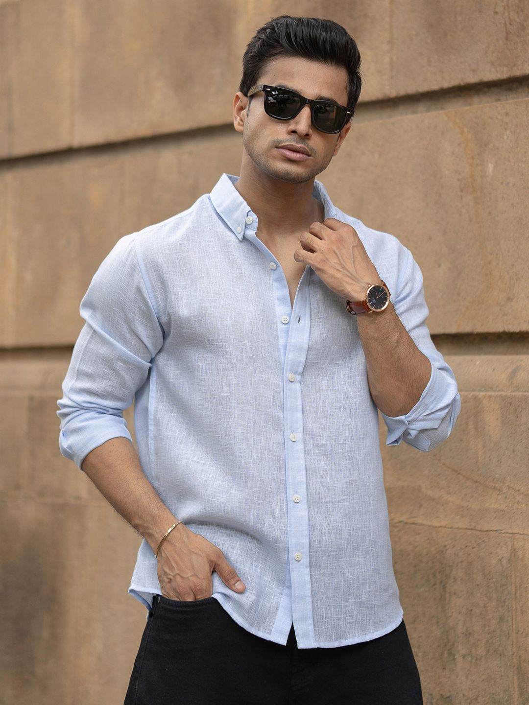 Powerlook Men Solid Button-Down Collar Casual Shirt