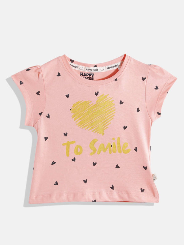 Happy Faces Girls Typography Print Pure Cotton T-shirt