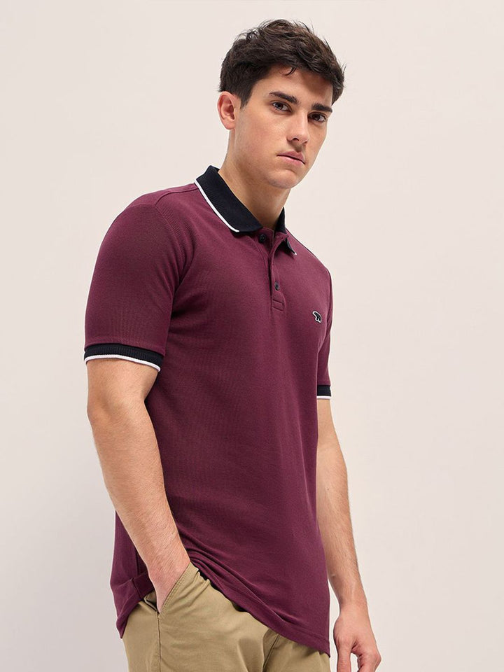 THE BEAR HOUSE Men Solid Polo Collar Cotton T-shirt
