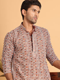 Jompers Men Geometric Embroidered Chikankari Kurta