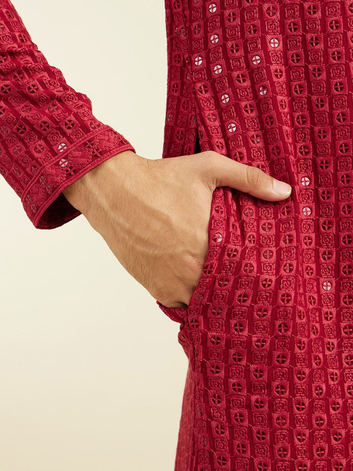 Diwas by Manyavar Geometric Chikankari Embroidered & Sequinned Mandarin Collar Kurta