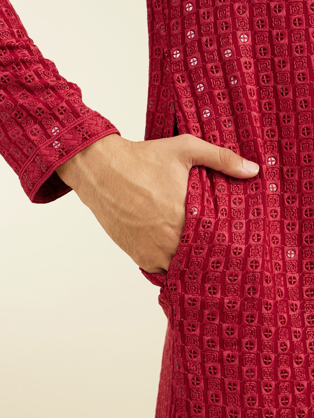 Diwas by Manyavar Geometric Chikankari Embroidered & Sequinned Mandarin Collar Kurta