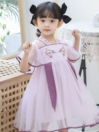 YK Girls Floral Print V-Neck Fit & Flare Dress