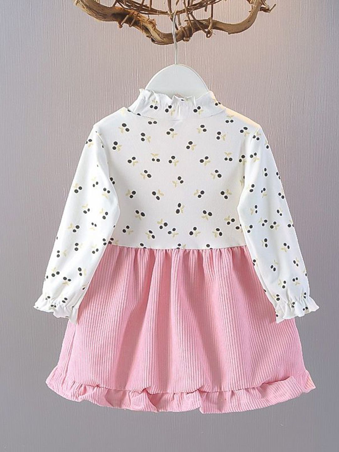 YK Girls Printed Applique Bell Sleeves Pinafore Dress