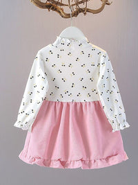 YK Girls Printed Applique Bell Sleeves Pinafore Dress