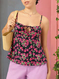 DressBerry Floral Fantasy Tie-Up Neck A-Line Top