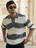 Powerlook Men Striped Polo Collar Full Sleeves Casual T-shirt