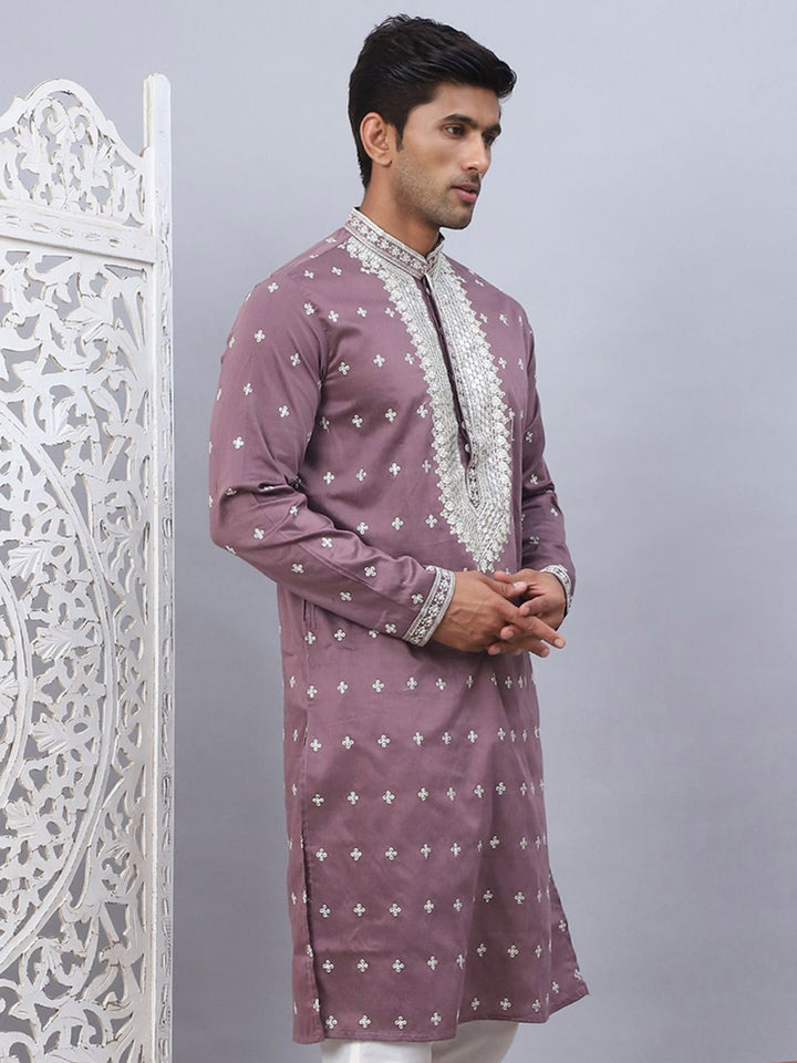 Jompers Floral Sequins Embroidered Mandarin Collar Straight Kurta