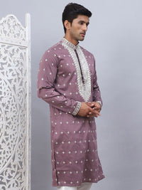 Jompers Floral Sequins Embroidered Mandarin Collar Straight Kurta