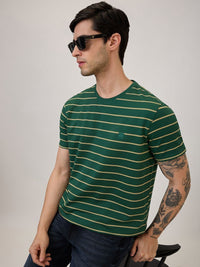 SPYKAR Men Striped Round Neck Cotton Slim Fit T-shirt