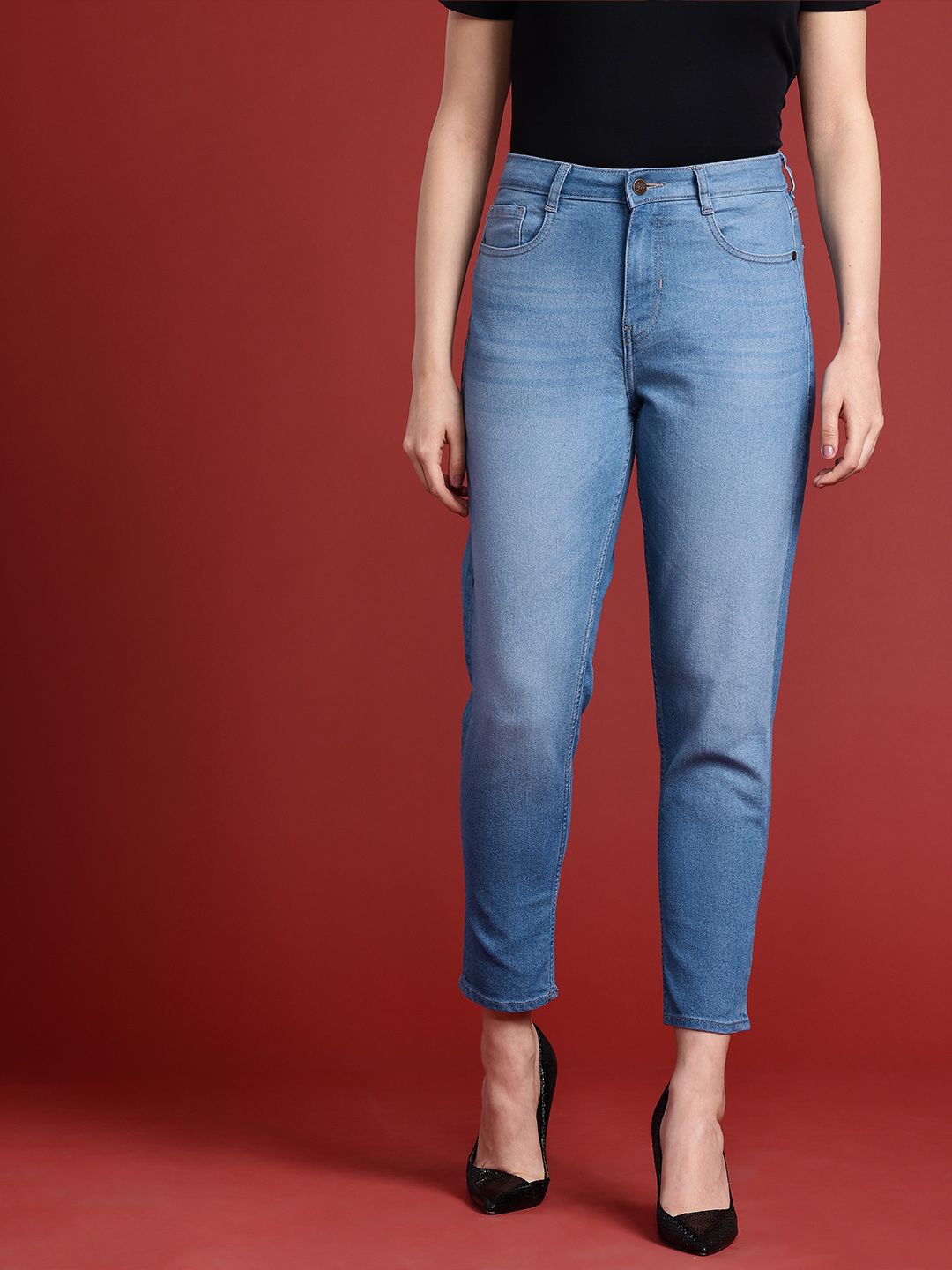 all about you Women Straight Fit High-Rise Heavy Fade Stretchable Jeans