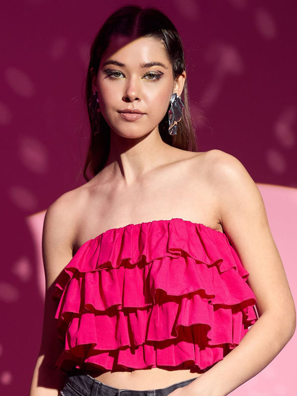 Berrylush Women Ruffles Bardot Crop Top