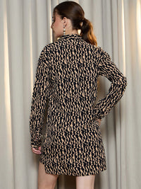 Berrylush Black Abstract Printed Longline Shirt With Mini Shorts