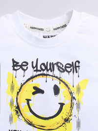 Happy Faces Boys Pure Cotton Typography & Graphic Printed T-shirt