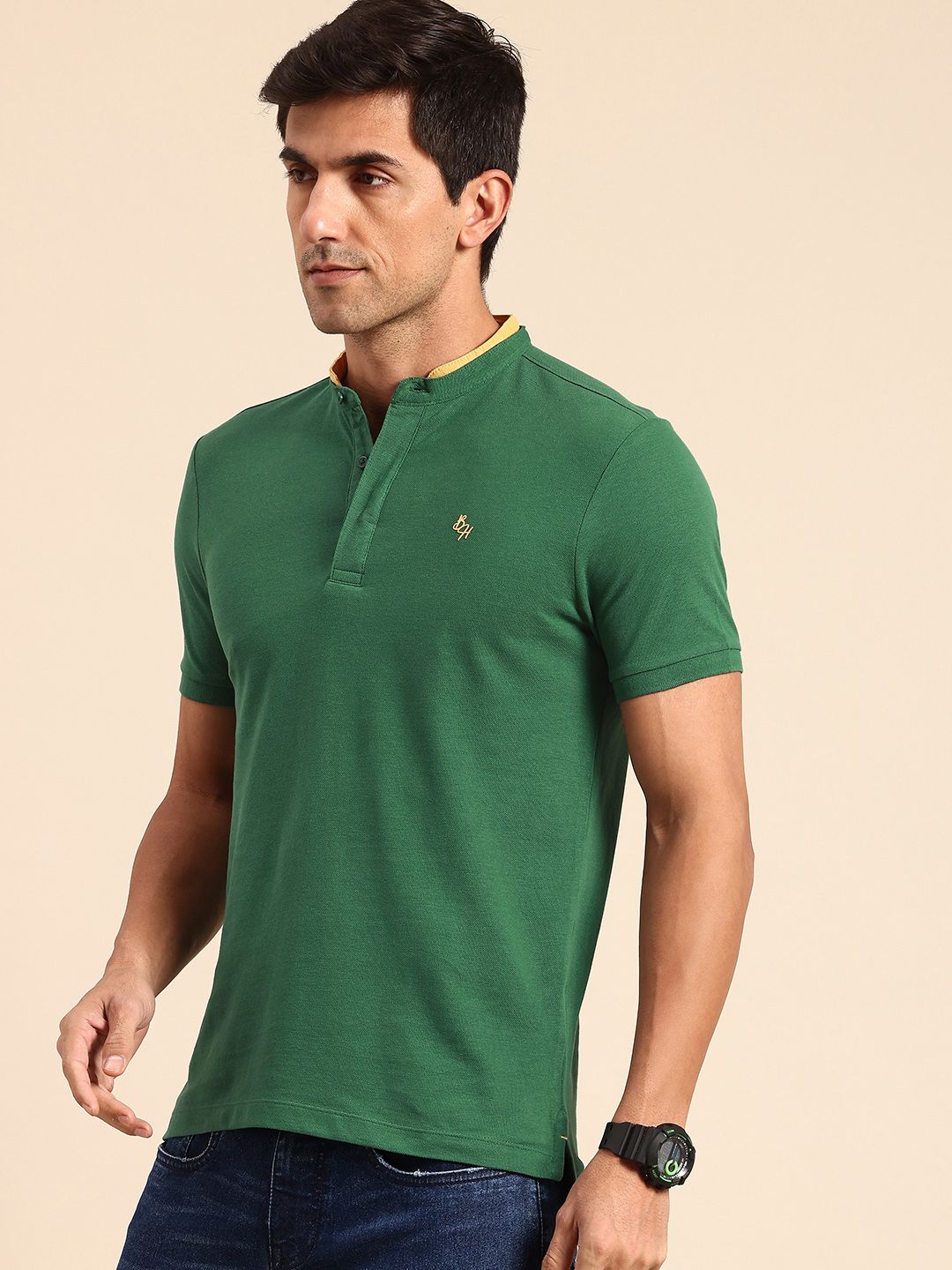 Being Human Henley Neck Pure Cotton T-shirt