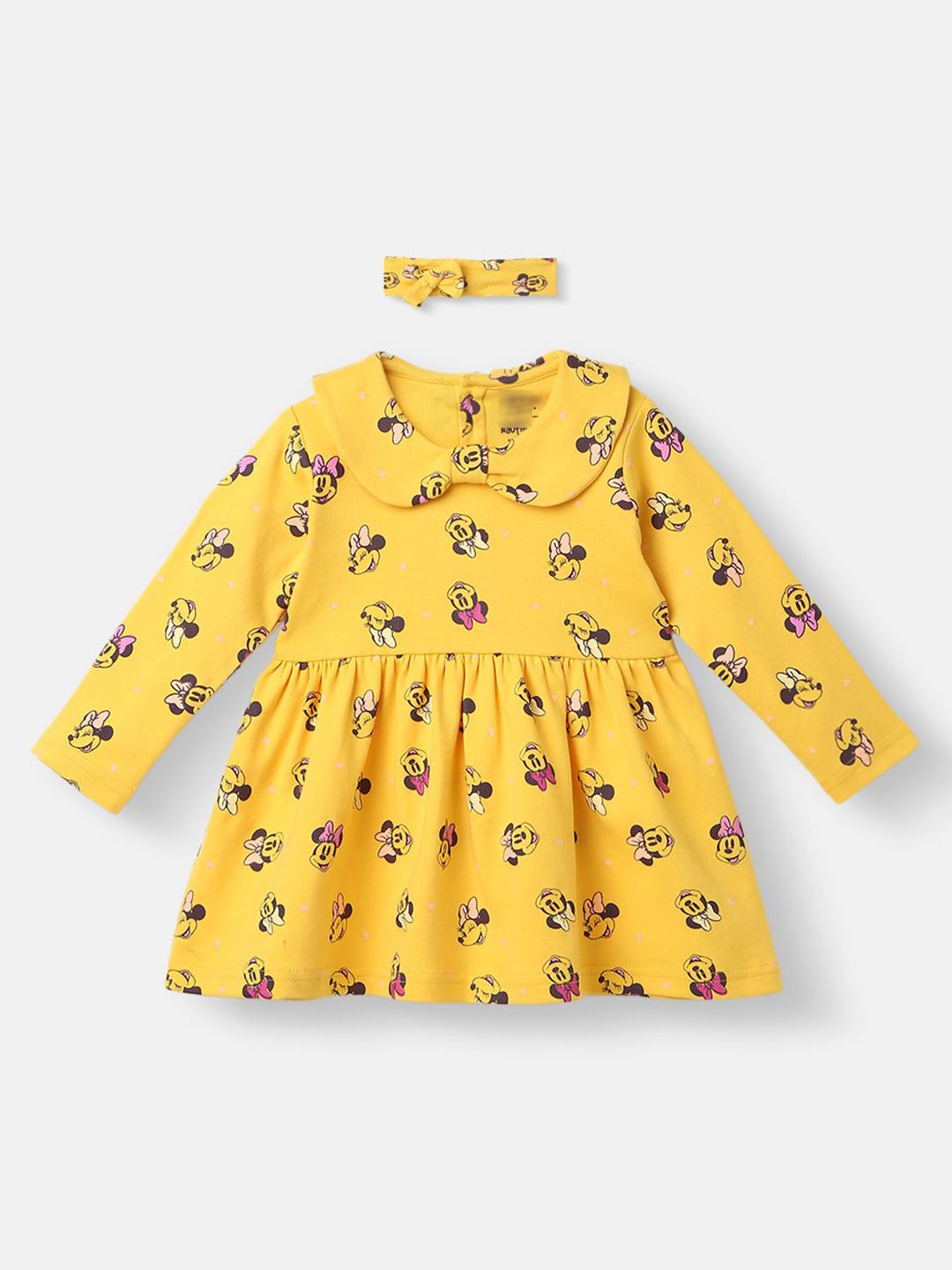 NautiNati Disney Infants Cotton Minnie Mouse Printed Dress with Matching Headband