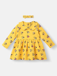 NautiNati Disney Infants Cotton Minnie Mouse Printed Dress with Matching Headband