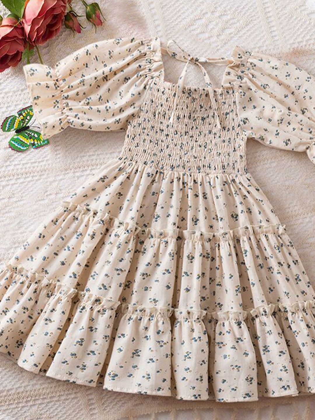 YK Girls Floral Print Peplum Knee Length Dress