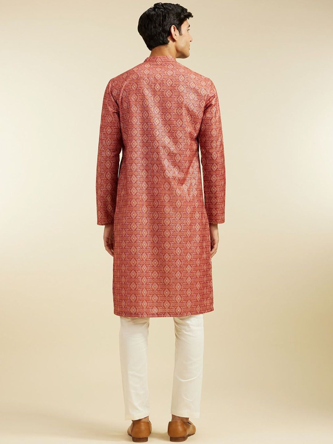 Diwas by Manyavar Geometric Printed Mandarin Collar Cotton Straight Kurta