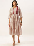 KALINI Chevron Printed Round Neck Midi Cotton Fit and Flare Dress