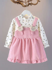 YK Girls Printed Applique Bell Sleeves Pinafore Dress