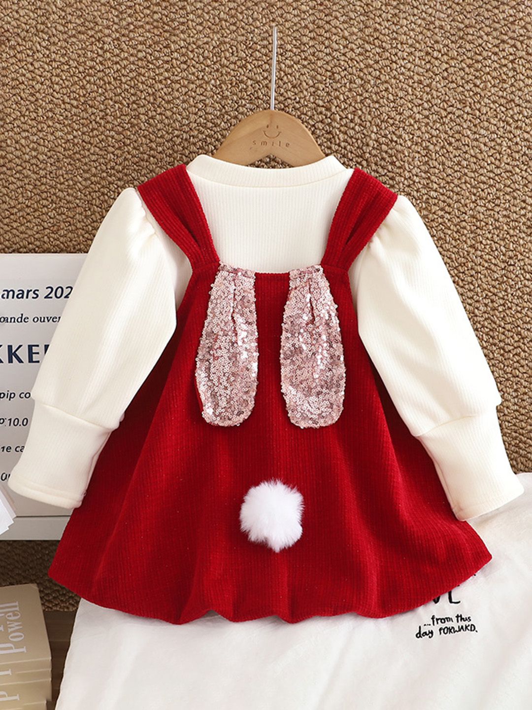 YK Girls Cuffed Sleeves Pinafore Dress