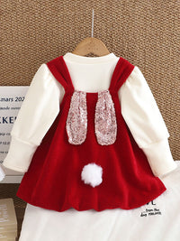 YK Girls Cuffed Sleeves Pinafore Dress