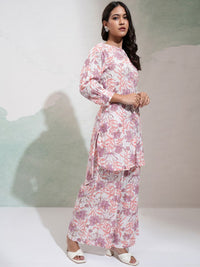 Vishudh Floral Printed Mandarin Collar Tunic With Palazzos