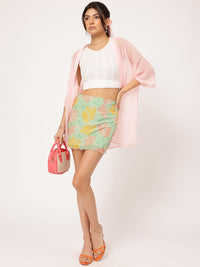 DressBerry Matcha Green Floral Pop Mesh Mini Skirt