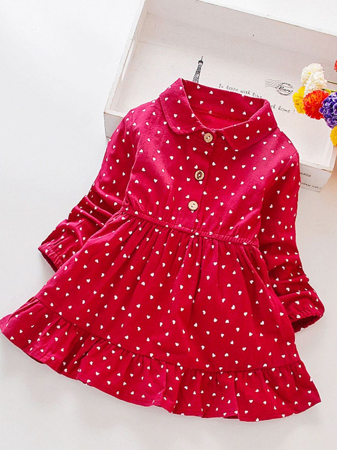 YK Girls Conversational Printed Cotton Shirt Dress