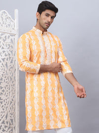 Jompers Floral Printed Mandarin Collar Sequins Straight Kurta